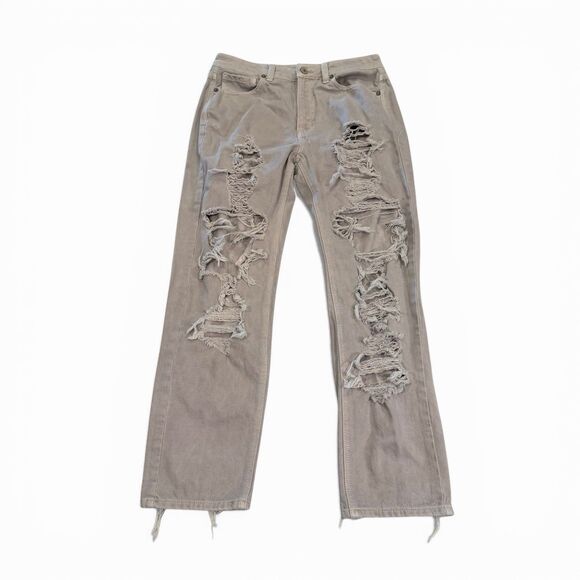 American Eagle Outfitters Denim - AE Jeans Women’s Distressed Mom Jeans Relaxed Tapered Cream Size 8 4597